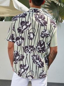 Manfinity Men Plus Floral Print Shirt Without Tee - Olive Green - View 2