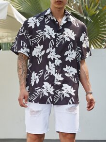 Manfinity Men Plus Floral Print Shirt - Black - View 4