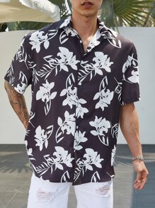 Manfinity Men Plus Floral Print Shirt - Black - View 5