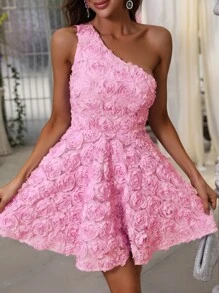 Faeriesty 花卉贴花露背连衣裙，优雅半正式礼服，适合婚礼宾客、生日、毕业典礼、返校节等场合。 - 粉色 - 查看 4