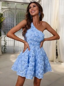Faeriesty Elegant Party Shoulder Applique Backless Dress - Blue - View 5