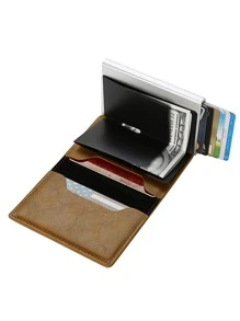 Ví kẹp thẻ bằng da và kim loại, quà tặng Ngày của cha/Sinh nhật, đồ dùng học tập, quà tặng giáo viên, ví đựng thẻ trở lại trường, ví đựng danh thiếp, ví đựng thẻ tín dụng cho nam, ví mini đựng thẻ, ví RFID - Cà phê nâu - Xem 7