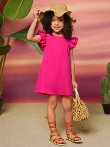 SHEIN Leap Crew 小女童荷葉邊連衣裙 - 玫紅色 - 查看 3