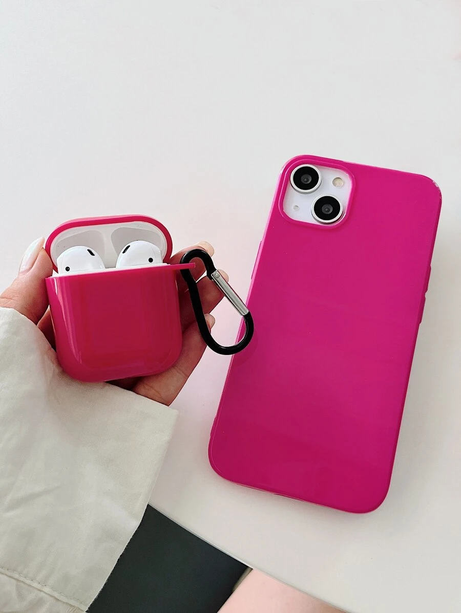 1入組素色手機殼和1入組耳機殼適用於Airpods - 玫紅色 - 查看 1