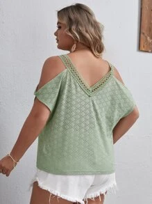 SHEIN VCAY Camiseta de hombros descubiertos con encaje - verde menta - Ver 3