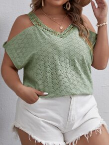SHEIN VCAY Camiseta de hombros descubiertos con encaje - verde menta - Ver 6