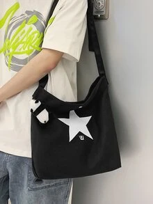 大碼流浪包星星圖案帶貓熊包飾 - 黑色 - 查看 2