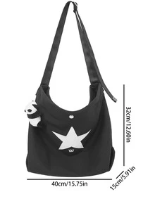 大碼流浪包星星圖案帶貓熊包飾 - 黑色 - 查看 3