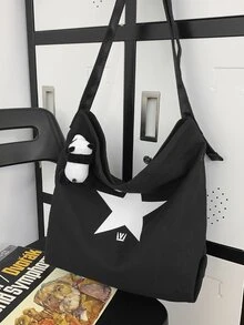 大碼流浪包星星圖案帶貓熊包飾 - 黑色 - 查看 4