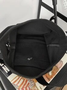 大碼流浪包星星圖案帶貓熊包飾 - 黑色 - 查看 6