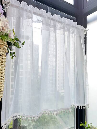 1buc Pom Pom Decor Fereastra Valance, Poliester Cortina Valance pentru acasă