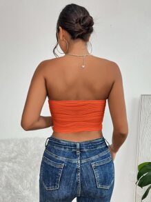 SHEIN PETITE Áo nữ màu trơn Giải trí - trái cam - Xem 2