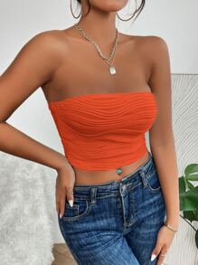 SHEIN PETITE Áo nữ màu trơn Giải trí - trái cam - Xem 5