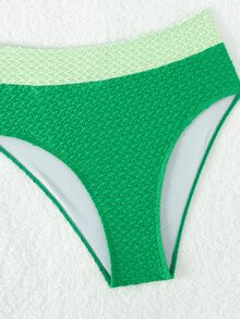 Conjunto de bikini de verano en bloque de color de cintura alta para playa - Verde - Ver 6