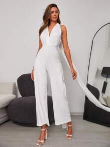 RueChic 素色闊腿九分連身褲 - 白色 - 查看 1