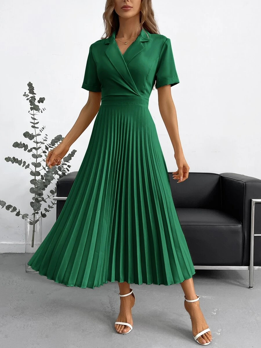 Aveloria Modichic Cổ áo Viền xếp Đầm Trang phục làm việc - màu xanh lá - Xem 1