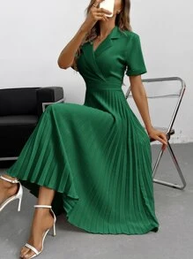 Aveloria Modichic Cổ áo Viền xếp Đầm Trang phục làm việc - màu xanh lá - Xem 5