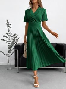 Aveloria Modichic Cổ áo Viền xếp Đầm Trang phục làm việc - màu xanh lá - Xem 6