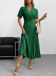 Aveloria Modichic Cổ áo Viền xếp Đầm Trang phục làm việc - màu xanh lá - Xem 7