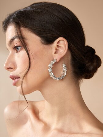 水鑽裝飾圓耳環