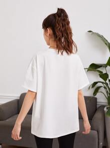 SHEIN Teen Girls Letter Graphic Drop Shoulder Tee - White - View 2