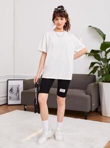 SHEIN Teen Girls Letter Graphic Drop Shoulder Tee - White - View 4