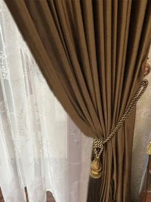 1入組素色流蘇裝飾遮光索眼窗簾 - 咖啡棕 - 查看 3