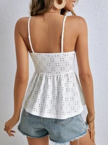 SHEIN Frenchy Eyelet Embroidery Peplum Cami Top - White - View 2