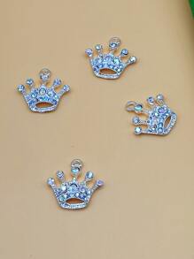 4 cái Rhinestone Crown DIY Mặt dây chuyền - Bạc - Xem 2