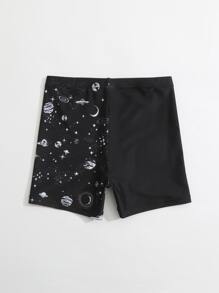 Boys Astronaut & Letter Graphic Swim Shorts - Black - View 2