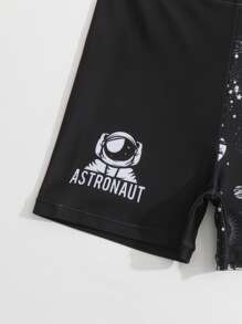 Boys Astronaut & Letter Graphic Swim Shorts - Black - View 4