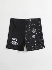 Boys Astronaut & Letter Graphic Swim Shorts - Black - View 5