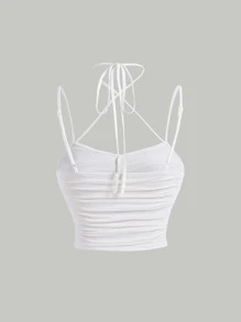 SHEIN MOD 十字交叉褶邊吊帶上衣 - 白色 - 查看 2