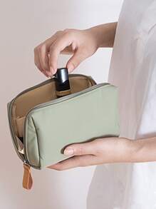 1pc Mini Makeup Storage Bag, Simple Green Portable Storage Bag For Cosmetic, Makeup Brush Storage, Home, Travel - Green - View 5