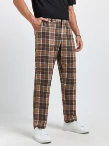 GENTILAND Hombres Pantalones con estampado de cuadros con bolsillo oblicuo - Multicolor - Ver 1