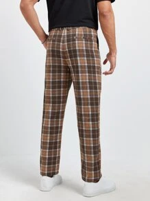 GENTILAND Hombres Pantalones con estampado de cuadros con bolsillo oblicuo - Multicolor - Ver 2