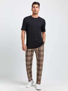 GENTILAND Hombres Pantalones con estampado de cuadros con bolsillo oblicuo - Multicolor - Ver 3