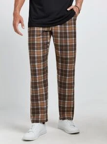 GENTILAND Hombres Pantalones con estampado de cuadros con bolsillo oblicuo - Multicolor - Ver 4