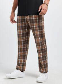 GENTILAND Hombres Pantalones con estampado de cuadros con bolsillo oblicuo - Multicolor - Ver 5