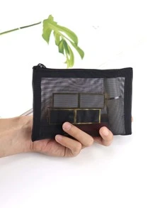 1 cái Công cụ tổ chức lưới dây kéo màu đen, Công cụ tổ chức mỹ phẩm ngoài trời mini Polyamide - màu đen - Xem 1