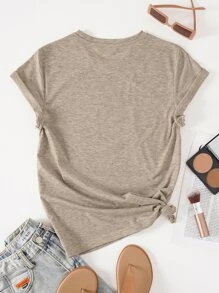 INAWLY Leopard & Letter Graphic Tee Graphic Tees Women Tops - Khaki - View 2