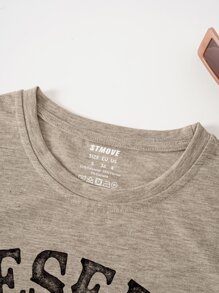 INAWLY Leopard & Letter Graphic Tee Graphic Tees Women Tops - Khaki - View 4