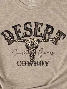 INAWLY Leopard & Letter Graphic Tee Graphic Tees Women Tops - Khaki - View 5