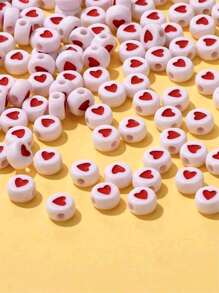 100pcs Acrylic Heart Shaped Beads With White Base For Women's Diy Beaded Bracelet, Necklace, Ring