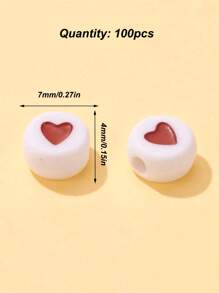 100pcs Acrylic Heart Shaped Beads With White Base For Women's Diy Beaded Bracelet, Necklace, Ring