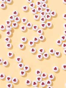 100pcs Acrylic Heart Shaped Beads With White Base For Women's Diy Beaded Bracelet, Necklace, Ring