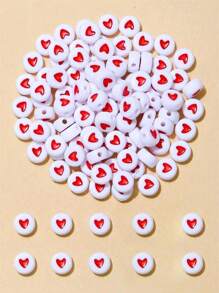 100pcs Acrylic Heart Shaped Beads With White Base For Women's Diy Beaded Bracelet, Necklace, Ring