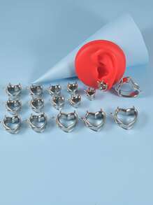 2pcs/set Stainless Steel Heart Shaped Ear Gauge For Women & Girls - Silver - View 1