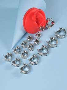 2pcs/set Stainless Steel Heart Shaped Ear Gauge For Women & Girls - Silver - View 2