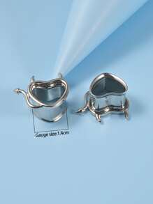 2pcs/set Stainless Steel Heart Shaped Ear Gauge For Women & Girls - Silver - View 4